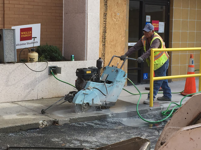 concrete being cut at wells fargo