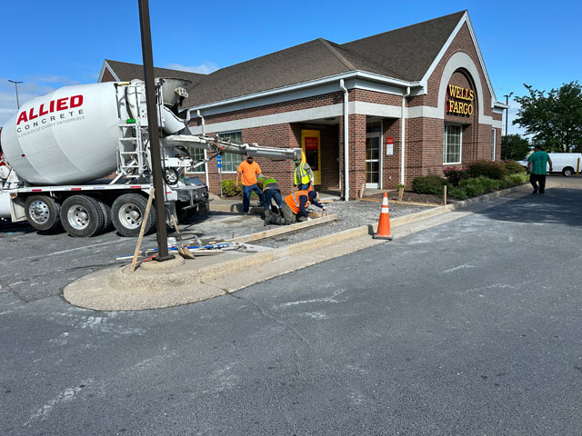 pouring concrete at wells fargo job site