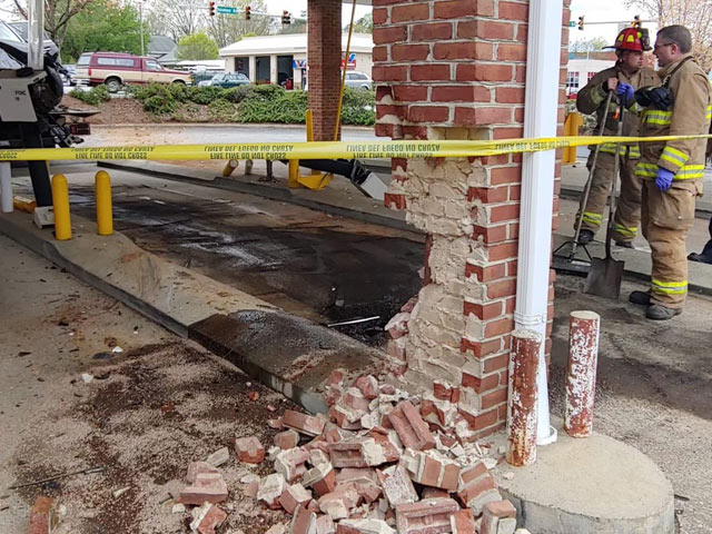 wells fargo drive thru damage to brick work being restored by croy contracting